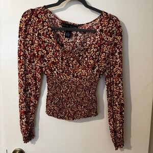 Polly & Esther Red Floral Smocked Blouse